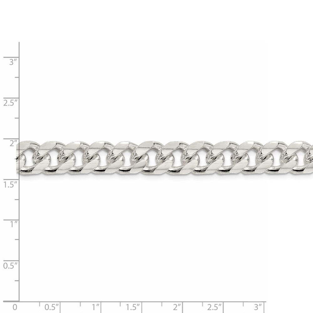 Diamond2Deal 925 Sterling Silver 10.5mm Domed with Side Diamond-Cut Curb Chain Bracelet for Men 8"
