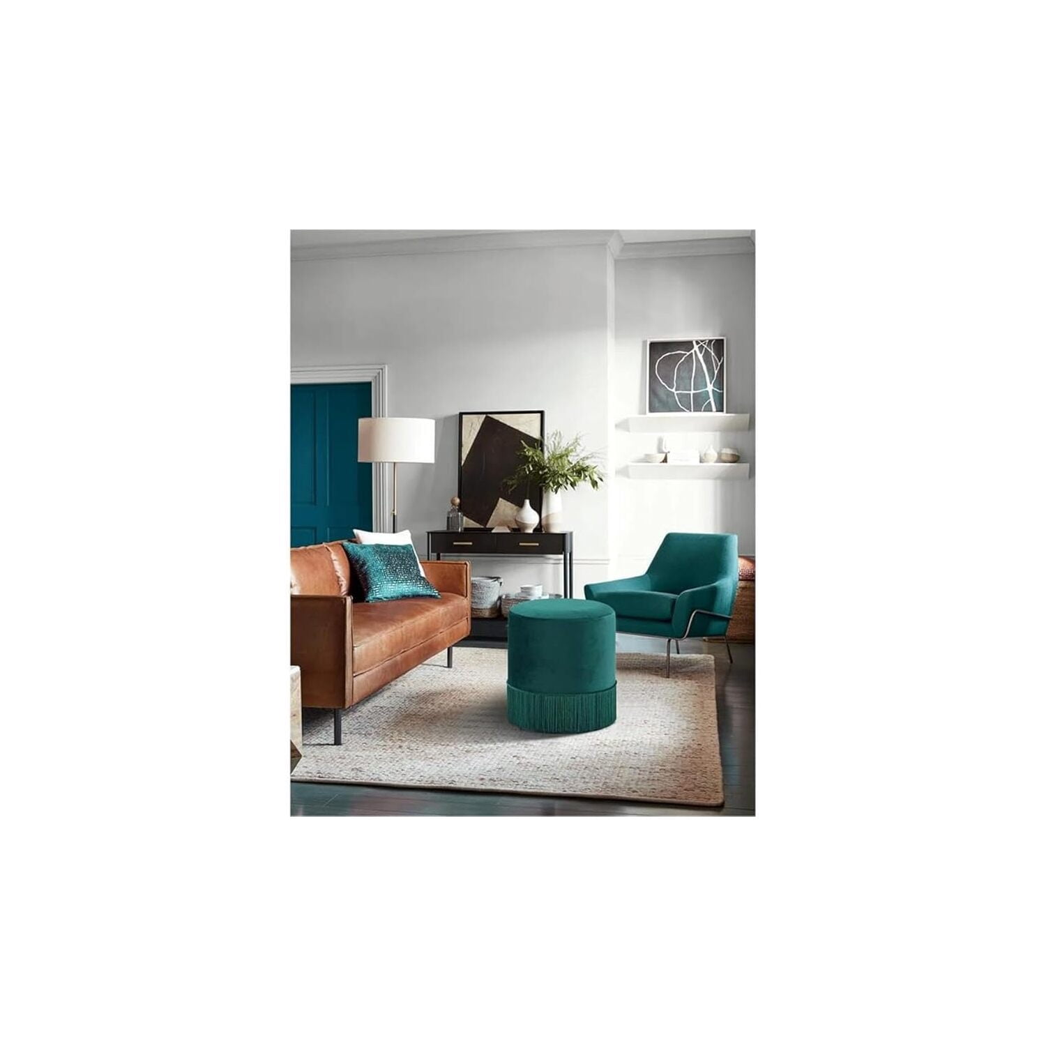 HomeStock Tribal Treasures Modern, Contemporary Velvet Upholstered Ottoman, 15.5" W x 15.5" D x 17.5" H-Color:Green