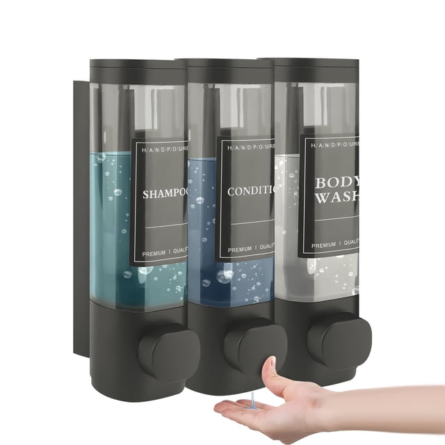 MEKOTRIN Dispensador de jabón, 3 x 300 ml Dispensador de Ducha Montado Pared, 3 en 1 Dispensador de Jabón Líquido Recargable para el Hogar, Baño, Cocina, Ho