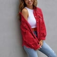 thumbnail image 2 of SWSMCLT Women's Denim Button Down Shirt Shacket Split Date Night Winter Shirt Jacket Long Sleeve Top Western Red X-Large, 2 of 4
