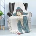 thumbnail image 4 of Vintage Woman Soft Flannel Fleece Throw Blanket, Portrait of a Woman Sitting at a Table and Holding a Cup of Coffee, Cozy Plush for Indoor and Outdoor Use, 50" x 70", Multicolor, by Ambesonne, 4 of 5