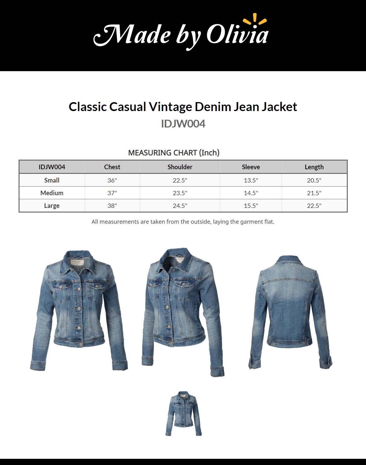 Made by Olivia Women's Classic Casual Vintage Denim Jean Jacket - image 2 of 5