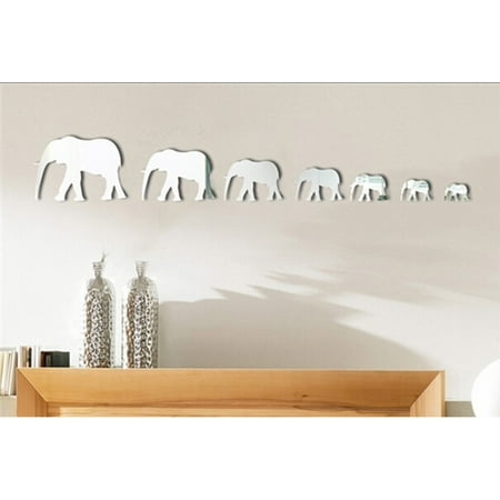 Elephant Mirror Wall Decal 7Pcs 3D Elephant Mirror Wall Stickers Removable DIY Decal Art Mural Home Room Decor Color:Silver ()