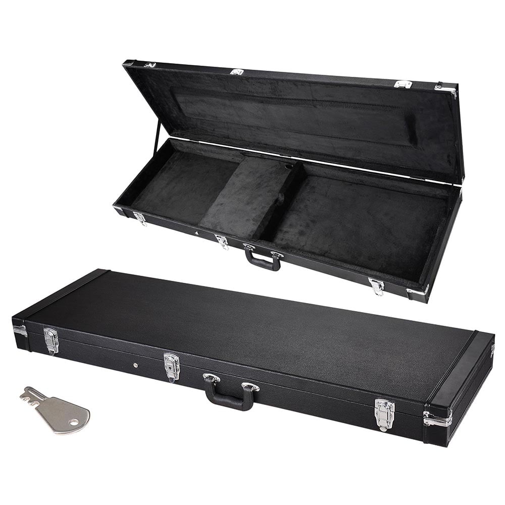 Electric Bass Guitar Hard Case Wooden Hard Shell Carrying Case Lockable with Key Square