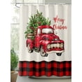 thumbnail image 2 of Christmas Truck Small Stall Shower Curtain, Waterproof Shower Curtains for Bathroom, Vintage Xmas Red Buffalo Plaid Washable Fabric Cloth Bath Curtain for Bathtub Decoration with Hooks 36x78 Inches, 2 of 6