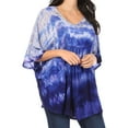 thumbnail image 3 of Sakkas Lepha Long Wide Multi Colored Tie Dye Sequin Embroidered Poncho Top Blouse - Blue - OS, 3 of 5