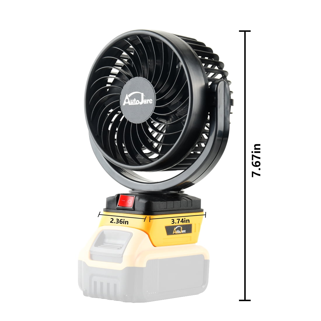 Portable Cordless Fan for Dewalt 20V, Battery Powered 360° Roating Fan Brushless Motor with 2 USB Charging Interface For Household, Office, Camping (No Battery)