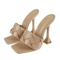 thumbnail image 2 of YDN Women Classic Square Open Toe Slide Mules Kitten High Heel Slip On Sandals Backless Daily Dress Shoes Size 13 Beige, 2 of 3