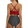thumbnail image 2 of Trajes de baño de dos piezas para mujer, bikini con volantes de cintura alta, cuello en V, traje de baño con control de barriga, lunares rojo oscuro (L-lunares rojo oscuro-L Sailing Electrónica, 2 of 5