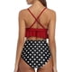 thumbnail image 2 of Trajes de baño de dos piezas para mujer, conjunto de bikini con volantes de cintura alta, traje de baño con control de barriga con cuello en V, lunares rojo oscuro (S-lunares rojo oscuro-S Sincero Electrónica, 2 of 5