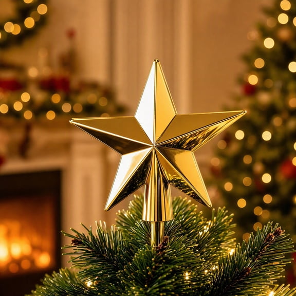 5 Pointed Star Christmas Tree Topper Shiny Tree Top Ornament, Gold Red Silver 3 Colors, Gold with 4 Sizes