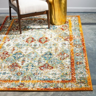 Unique Loom Rosso Collection Area Rug - Gabrieli (4' 1" x 6' 1" Rectangle Beige/Blue)