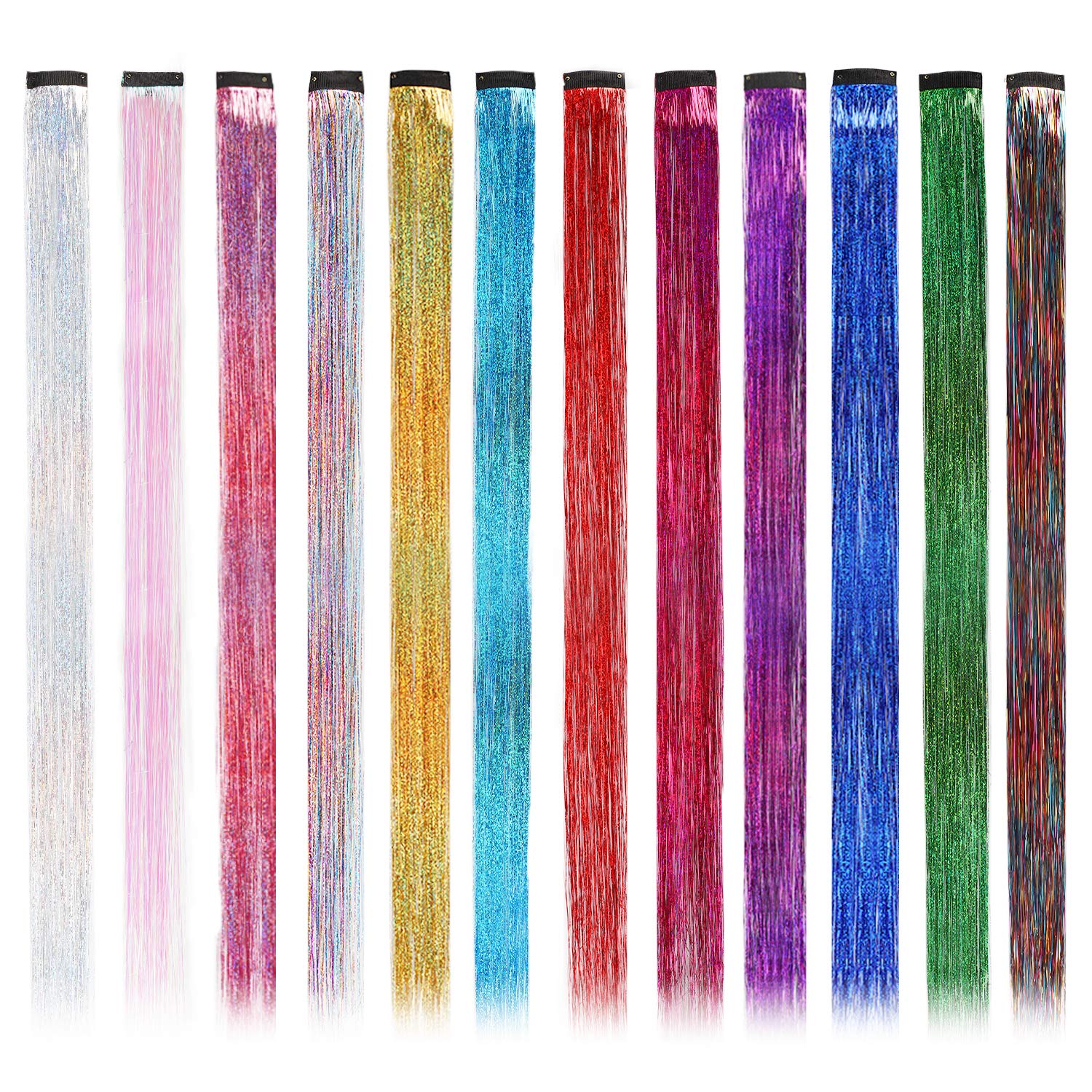Gifts for women,Shiny Clip in Hair Tinsel, 12Pcs Fairy Hair Tinsel Kit