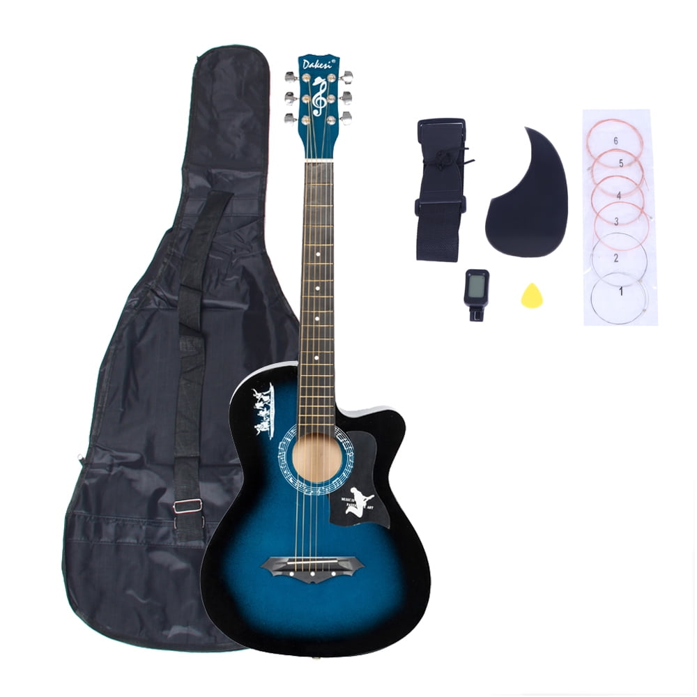 Lowestbest Acoustic Guitar for Starter Beginners, Music Lovers Kids Gift Musical Instrument Guitar for Kids, Blue Basswood Practice Guitar Set for Child Boys Girls