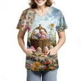 thumbnail image 2 of Scrub Top Women Black，Easter Scrub Tops Women Bunny Egg Hunt Print Scrubs Short Sleeve Holiday Working Uniform with Pockets，Dark Blue，S, 2 of 4
