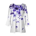 thumbnail image 4 of CYMMPU Tunic Tops 3/4 Sleeve Loose Fit Floral Printed Blouses for Women Dressy Casual Spring Tops Button V Neck Flare Sleeve Summer Fashion Shirts Empire Waist A Line T-Shirts Purple XXL, 4 of 5