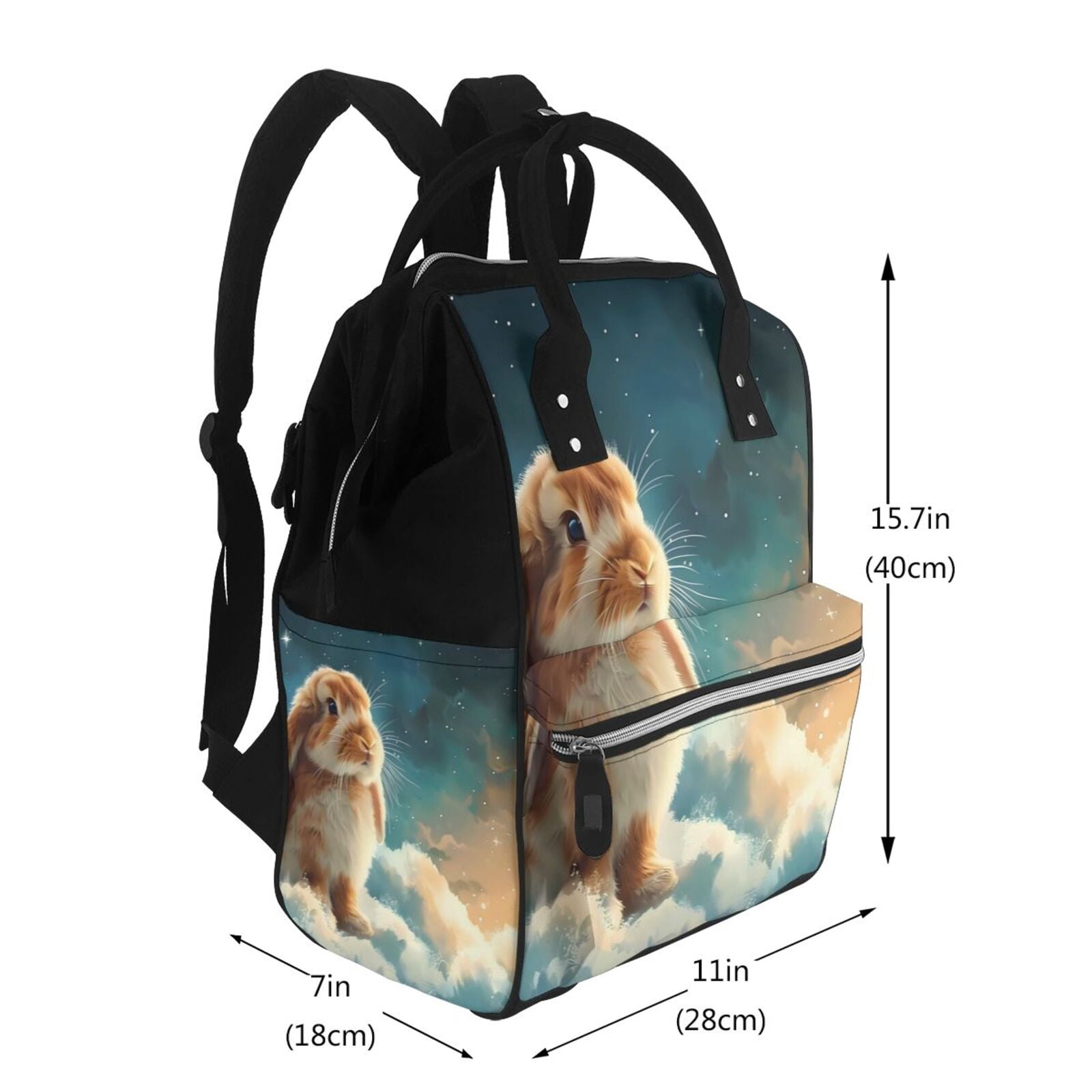 Fuzoiu Starry Sky Cloud Cute Rabbit Print Diaper Bag Backpack,Baby Essentials Travel Tote,Multi function Waterproof Diaper Bag, Travel Essentials Baby Bag - Unisex