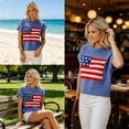 thumbnail image 4 of Shrysg Women's American Flag Patriotic Knit Sweater Tops Casual Loose Short Sleeve Lightweight Shirts Breathable Pullover for 4th of July Blue, 4 of 6