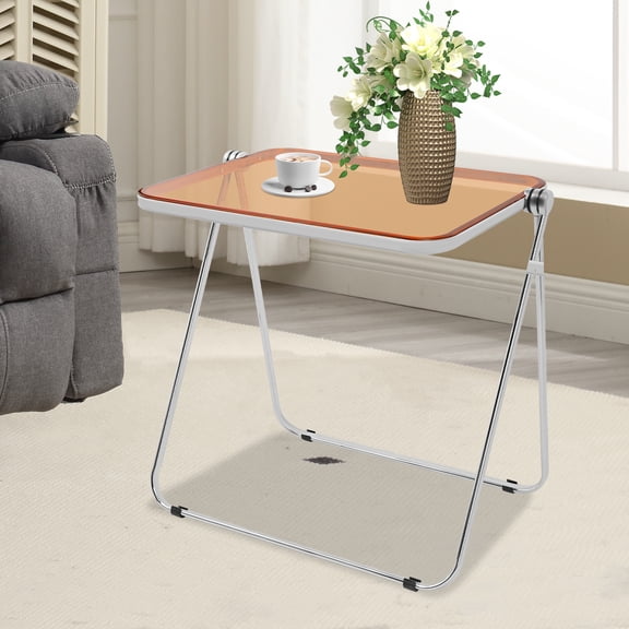 25*20*27in Clear Foldable Side Table, Rectangular Tiny Desk, Indoor Small Computer Desk for Home Office