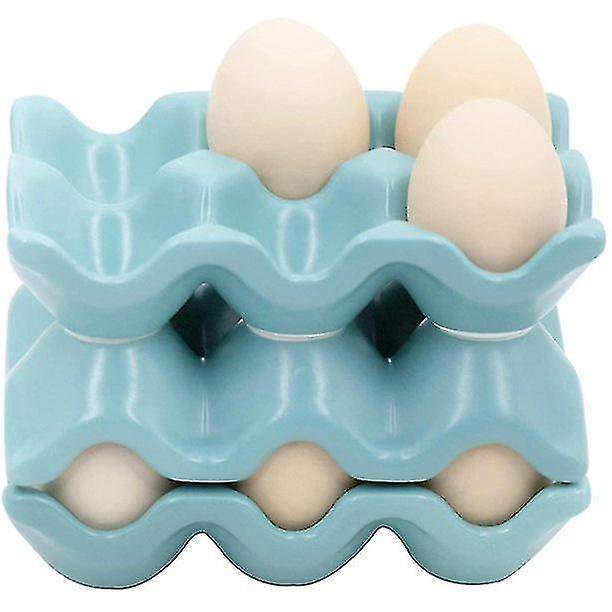 Bandeja de cerámica para huevos, 6 tazas, contenedor antideslizante para huevos, contenedor de almacenamiento de huevos para refrigerador, cocina, encimera, exhibición Hom