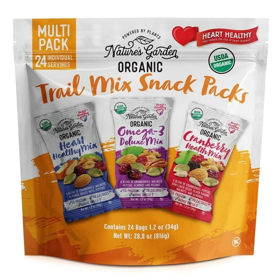 Nature's Garden Organic Trail Mix Snack Packs, Variety Pack, 1.2 oz, 24-count