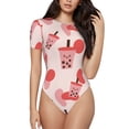 thumbnail image 1 of Saiise Motif Thé au Lait Grenouillère à Manches Courtes pour Femme Pyjama à Col Rond Justaucorps Extensible avec Fermeture à Boutons-Pression-Petit, 1 of 7