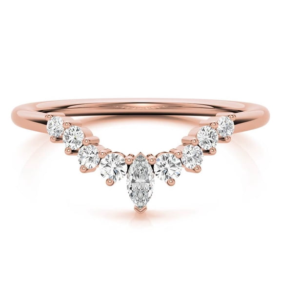 Solitaire Brilliance Round and Marquise Lab Grown Diamond Stackable Curved Wedding Band, Half Eternity Wedding Stackable Band Solid 10K Rose Gold, Ring Size 4