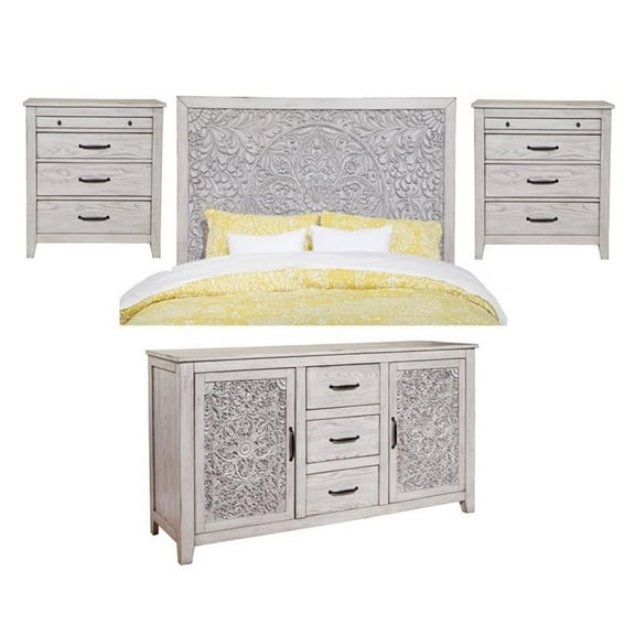 Home Square 4 Piece Furniture Set with Nightstand King Headboard & Dresser