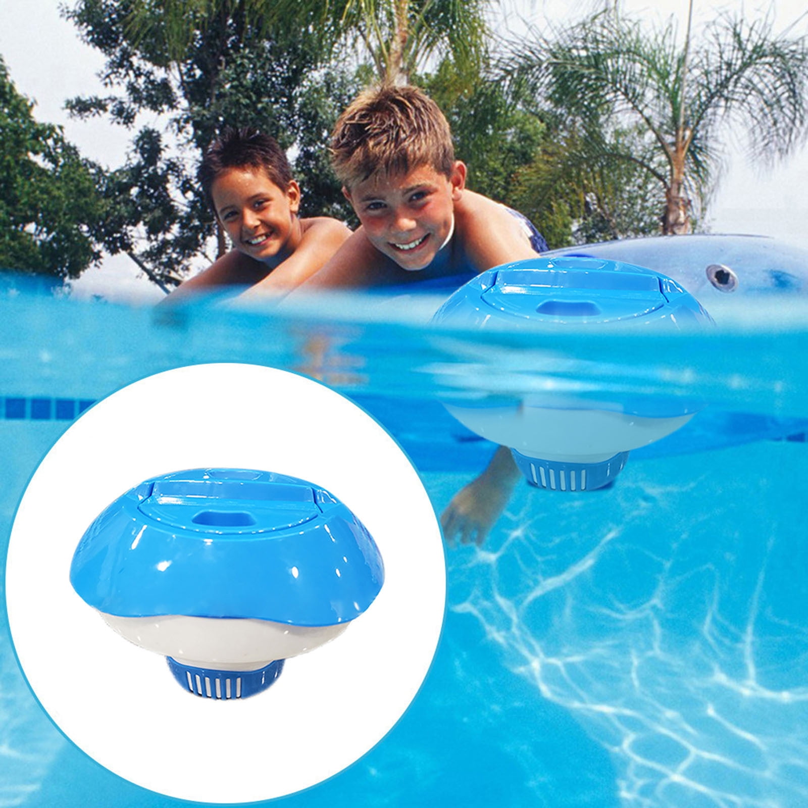 LtrottedJ 5 inch Deluxe Large Blue and White Floating Swimming Pool， Chlorine Dispenser 