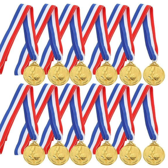 12pcs Medal Awards 2 Inch Soccer Cup Gold Trophy With Neck Ribbon Strap For Adult Tournament Competition Prize