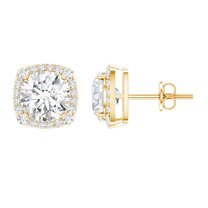 Rosec Jewels 3.50 CT Moissanite Classic Halo Stud Earrings, 18K Yellow Gold