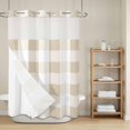 thumbnail image 2 of No Hook Shower Curtain, Beige Plaid Extra Long Bathtub Curtains with Snap in Liner, Spring Summer Farmhouse Buffalo Checkered Waterproof Washable Fabric Shower Curtain Set, 72"W x 96"L, 2 of 9