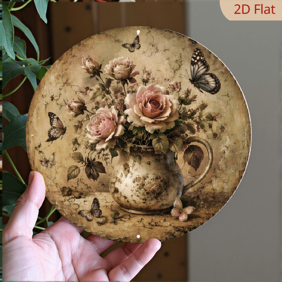 Charming Vintage Flower Pot Metal Wall Art - 8x8 Aluminum Sign for Indoor Outdoor Decor, Perfect for Home, Cafe, or Garage, Decorative Signs & Plaques