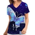 thumbnail image 2 of BloomJoy Scrubs for Women Fashion Butterflies Print Short Sleeve Workwear V Neck Pockets Tops Working Blouse Shirt Women Summer Top Spandex Shirt Womens Summer Tops Loose Fit, 2 of 3