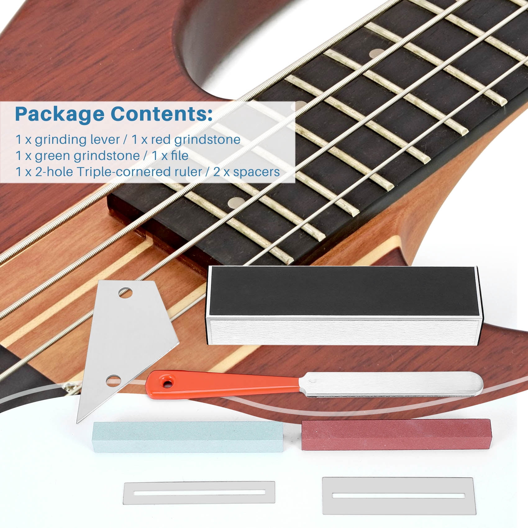 Guitar Luthier Tool Include Fret Leveling Beam,Guitar Fret File,Rocker and Fingerboard Protectors,Grinding Stones,as shown