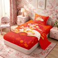 thumbnail image 2 of Manfei Traditional Fan Twin Sheet Sets for Home, Floral Pattern Bedding for Office, Red Orange White 3-Piece, 1 Flat Sheet, 1 Fitted Sheet and 1 Pillowcase, 2 of 6