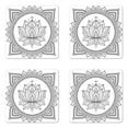 thumbnail image 1 of Mandala Coaster Set of 4, Folk Ornamental Tattoo Art Lotus Flower Motif Oriental Style Intricate Ornament, Square Hardboard Gloss Coasters, Standard Size, White Black, by Ambesonne, 1 of 2