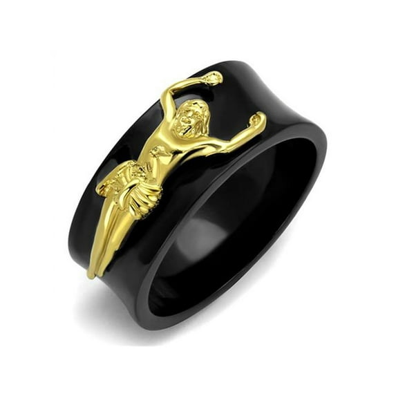 Men's Stainless Steel Black and Gold Plated Jesus Christ Ring Religious Band 8-13 Size 10