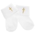 thumbnail image 1 of par de calcetines con puño doblado para bebé, calcetines de bautizo de algodón suave, botitas antideslizantes para bebés de 0 a 1 año, calcetines seguros para caminar, calcetines para ungir al bebé, 1 of 7