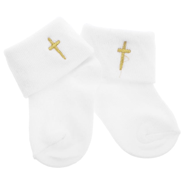 par de calcetines con puño doblado para bebé, calcetines de bautizo de algodón suave, botitas antideslizantes para bebés de 0 a 1 año, calcetines seguros para caminar, calcetines para ungir al bebé