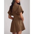 thumbnail image 2 of Vestido camisero Dsewpaur con botones en la parte delantera plisado a rayas marrones para mujer, 2 of 3