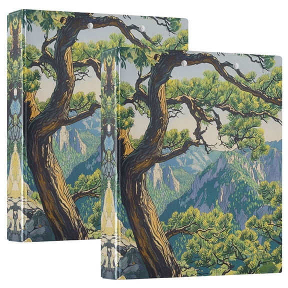 FORMRS 3 Ring Binder 1.5 inch with Pockets Set of 2 Clip Board 200 Sheets Capacity, Pine Tree