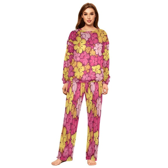 YAZAOO Women Slim Pajamas Loose Style Female Fashion Smiling Petals Of Joy Pattern Sleepwear