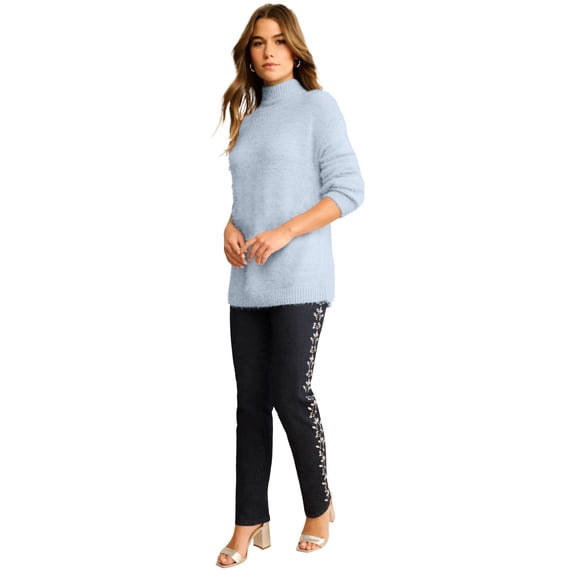 Roaman's Women's Plus Size Eyelash Mockneck Sweater