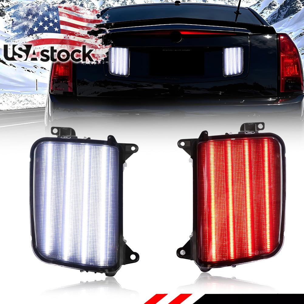 2Pcs Smoked Lens Rear Bumper Tail Light Brake Light Backup Light Reverse Light Reflector Light Daytime Running Light DRL Light W/Red/White LED For 2003 2004 2005 2006 2007 Cadillac CTS