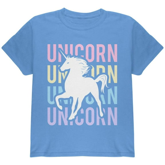 Unicorn Stacked Repeat Youth T Shirt Carolina Blue YXL
