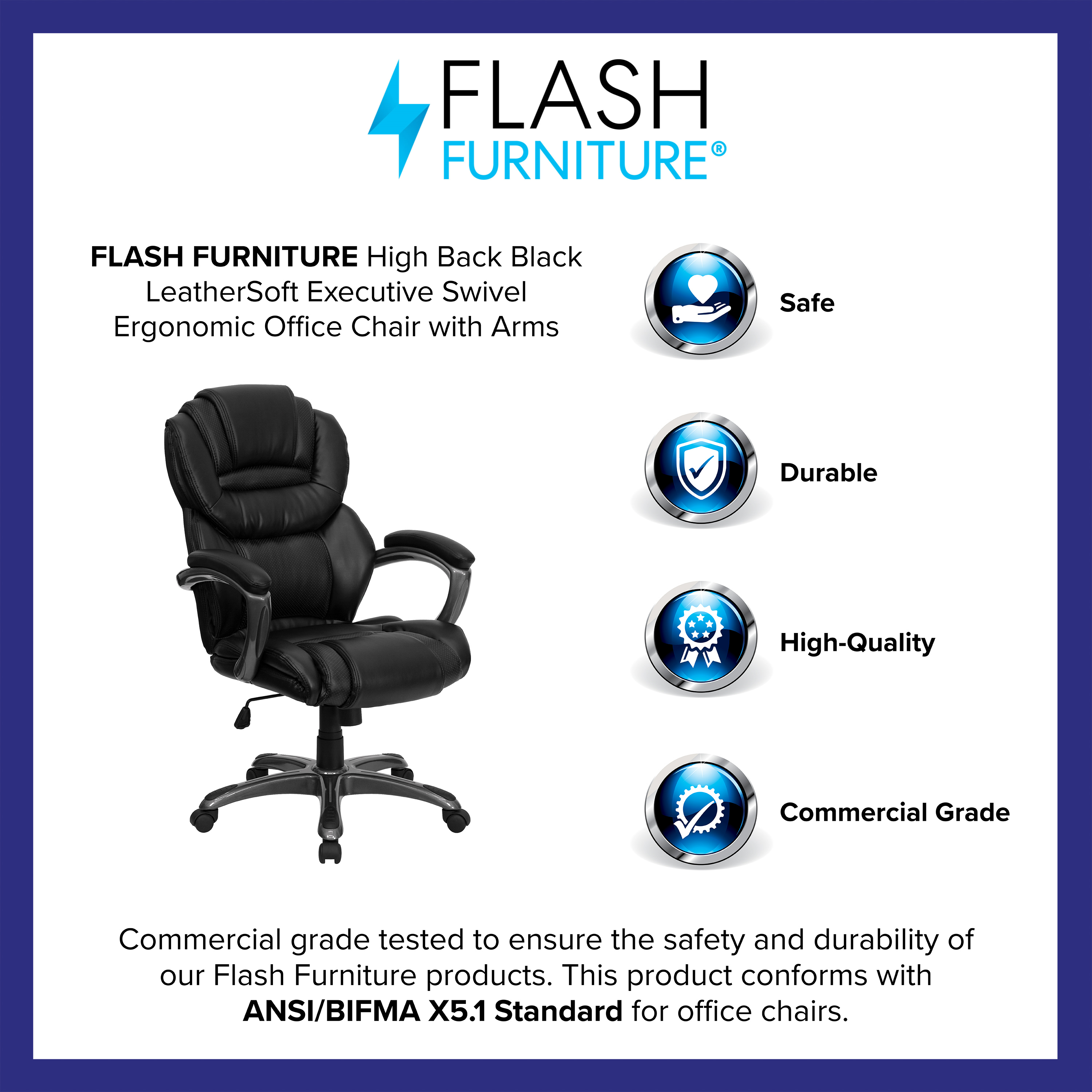 Flash Furniture High Back Black LeatherSoft Executive Swivel Ergonomic Office Chair with Arms - image 4 of 12
