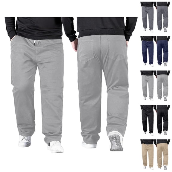 Casual Pants for Men Big And Tall 2026 Drawstring High Elastic Waist Loose Fit Straight Leg Stretch Trousers with Pockets