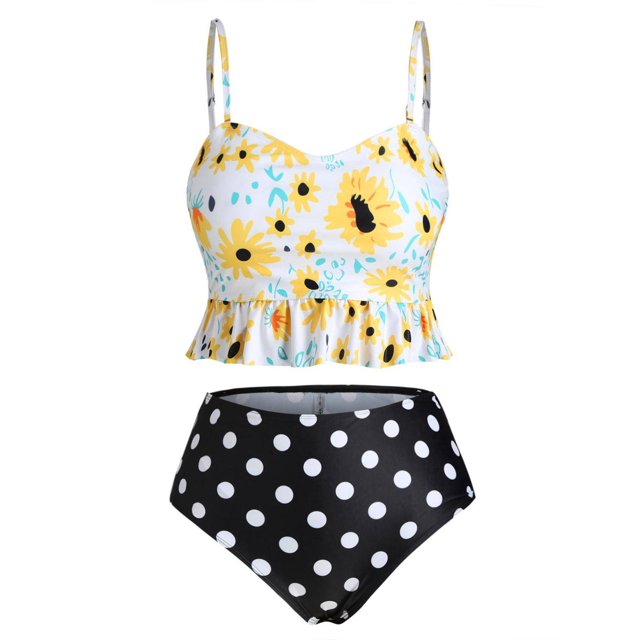 Lunar floral Peplum Hem más el tamaño de traje de baño de Tankini Rosegal Pantalones de talla grande