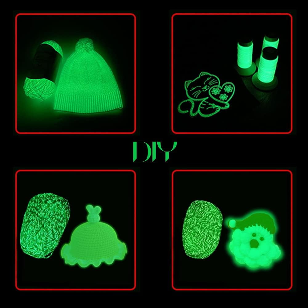 FNDEMSLA Glow in The Dark Yarn Black 5 Rolls Yarns for Crocheting Metallic Polyester Luminous Crochet Yarns